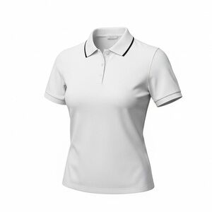 EP Pro bright white golf shirt w  colourful band under front buttons
